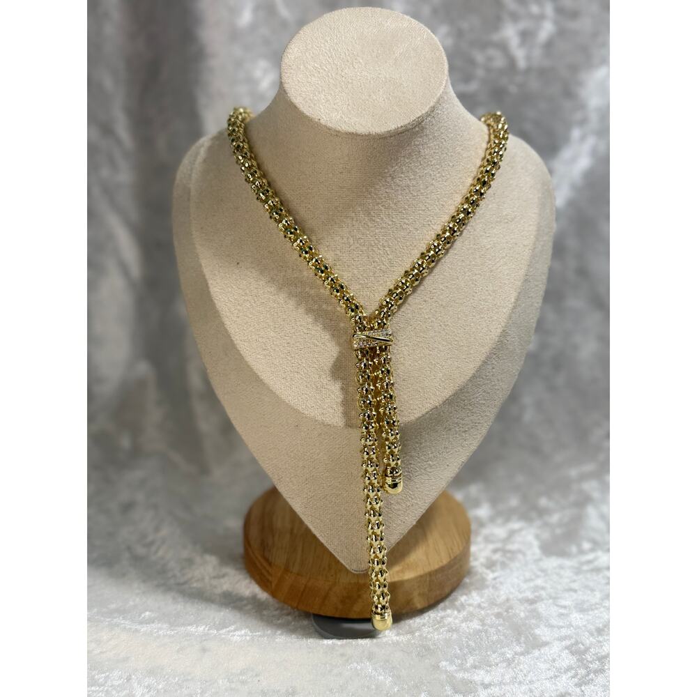 Adjustable Gold Plated Cubic Zirconia Necklace, Stainless Steel Hypoallergenic